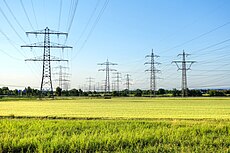 Various powerlines (110/220 kV) in Germany with double and quadruple circuits