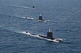 Trio of Kalvari class submarines during an exercise