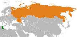 Map indicating locations of Tunisia and Russia