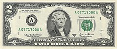 Jefferson has been featured on the U.S. two-dollar bill from 1928 to 1966 and since 1976.