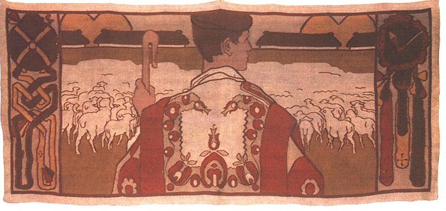The Shepherd tapestry by János Vaszary (1906) combined Art Nouveau motifs and a traditional Hungarian folk theme