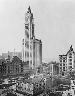 View of the Woolworth Building and surrounding buildings, New York City. (1913)