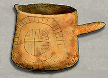 Ceramic beaker from Cahokia with engraved woodhenge motif