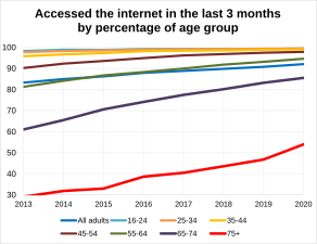 Accessing the internet, by age group