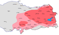 Early 1600s spread of Armenians, a few decades after Ottoman conquest, within modern Turkey, per the State Committee of the Real Estate Cadastre of Armenia[31]