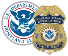 DHS seal and HSI SA badge