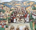 Alter Zürichkrieg: Die Eidgenossen vor Zürich. Zeichnung von Gerold Edlibach (um 1488)