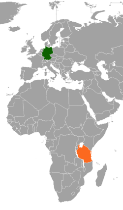 Map indicating locations of Germany and Tanzania