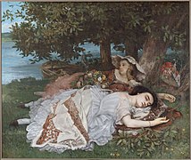 Gustave Courbet's Young Ladies Beside the Seine (Summer) (1856) caused a scandal at the Paris Salon, much to the delight of the artist