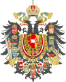 Wappen von Österreich-Ungarn mit den Collanen des Leopold-Ordens, k.u. Sankt-Stephans-Ordens, Militär-Maria-Theresien-Ordens und Ordens vom Goldenen Vlies