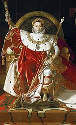 Napoleon I on His Imperial Throne; by Jean-Auguste-Dominique Ingres; 1806; oil on canvas; 2.62 x 1.62 m; Army Museum (Paris)[25]