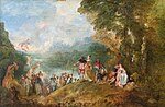 The Embarkation for Cythera; by Jean-Antoine Watteau; 1718; oil on canvas; 1.29 x 1.94 m; Schloss Charlottenburg[167]