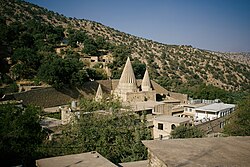 Conical roofs over the tomb of Şêx Adî in Lalish