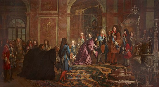 Reparations made to Louis XIV by the Doge of Genoa in the Hall of Mirrors of Versailles on 15 May 1685 (1715)