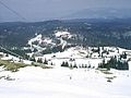 View on ski resort base from ski slope
