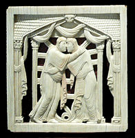 Ottonian panel from the Magdeburg Ivories, in a bold monumental style with little attempt at classicism; Milan 962–973.