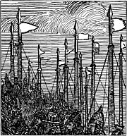 Black and white illustration of a mediaeval army
