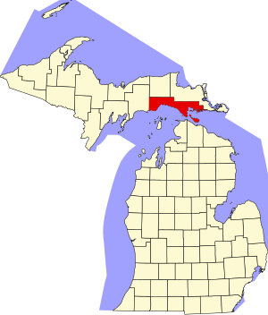 Map of Michigan highlighting Mackinac County