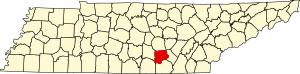 Map of Tennessee highlighting Grundy County