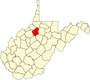 Map of West Virginia highlighting Doddridge County