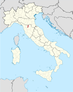 Map highlighting the location of the province of Prato in Italy