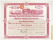 Optionsschein auf eine Stammaktie der „Shell“ Transport & Trading Company im Wert von einem £, ausgestellt am 14. Juli 1937
