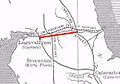 Image 31The Stanegate line is marked in red, to the south of the later Hadrian's Wall. (n.b. Brocavum is Brougham, not Kirkby Thore as given in the map) (from History of Cumbria)
