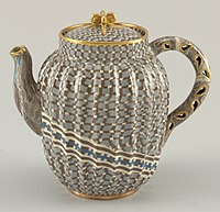Teapot in "Marquetrie ware", using different clays, stoneware, 1887-1900