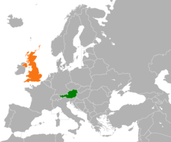 Map indicating locations of Austria and United Kingdom