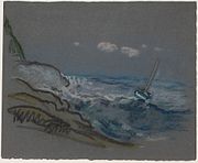 Boat in Distress, pastel on dark gray wove paper (26 x 31.1 cm)