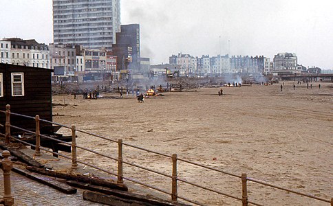 The burning of debris on the beach in 1978