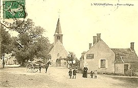 An old postcard view of the church of Saint-Martin, in Touchay, circa. 1900