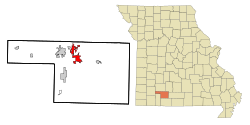 Location of Ozark in Christian County, Missouri.