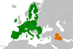Map indicating locations of European Union and Iraq