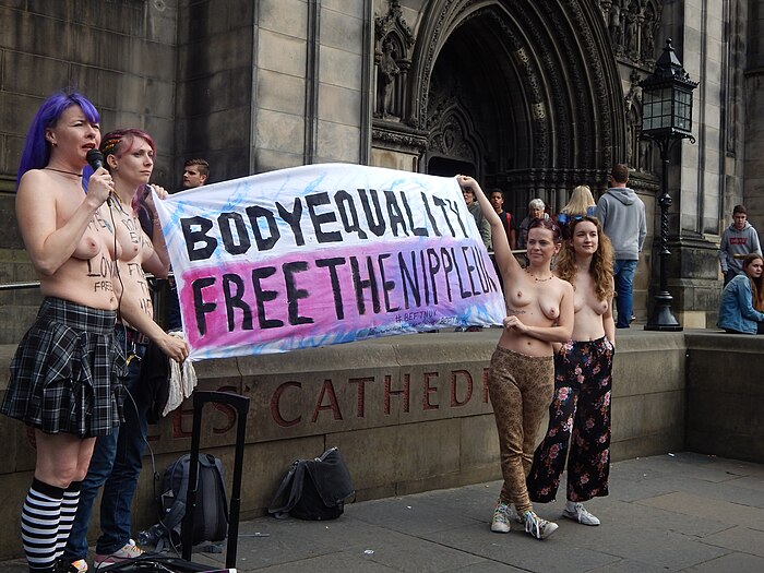 "Free the Nipple" protest, 2017. Because the Fringe gets used for many things.