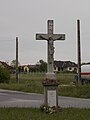 Wooden wayside cross in Keszthely, Hungary.