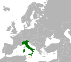 Map indicating locations of Italy and Malta