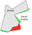 Image 15Image showing the approximate land exchanged in 1965 between Jordan (gaining green) and Saudi Arabia (gaining red). (from History of Jordan)