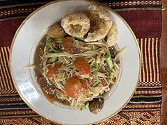 Lao papaya salad with pork rinds