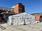 Triage tent set up outside of a Swedish Hospital