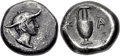 Coinage of Kapsa, Macedon, circa 400 BC.