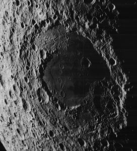 Mare Moscoviense from Lunar Orbiter 5, clearly showing the extent of the basin in which the mare lies.