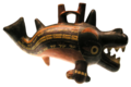 Polychrome, fish-shaped, nazca double spout and bridge vessel, Ica, Peru