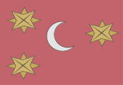 Crescent flag reported during the war with Austria in 1788. This is the reverse side; the horns of the crescent are therefore pointing towards the hoist (the inverse of the later national flag).