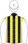 Dark Blue and Yellow stripes, White sleeves and cap