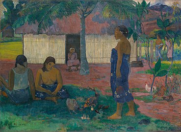 Paul Gauguin: No te aha oe riri ("Why are you angry?"), Oil on canvas, 1896 ( The Art Institute of Chicago)