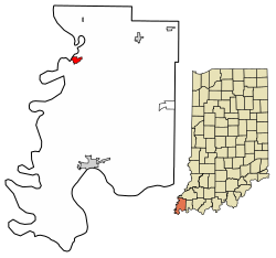 Location of New Harmony in Posey County, Indiana.