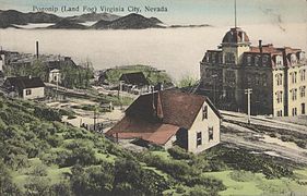 Pogonip fog in Virginia City, Nevada, from an early 20th-century postcard