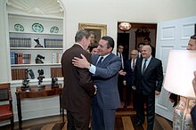 President Ronald Reagan Meeting with President Hosni Mubarak of Egypt in The Oval Office