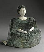 Female figurine of the "Bactrian princess" type; 2500–1500; chlorite (dress and headdress) and limestone (head, hands and a leg); height: 13.33 cm; Los Angeles County Museum of Art (US)